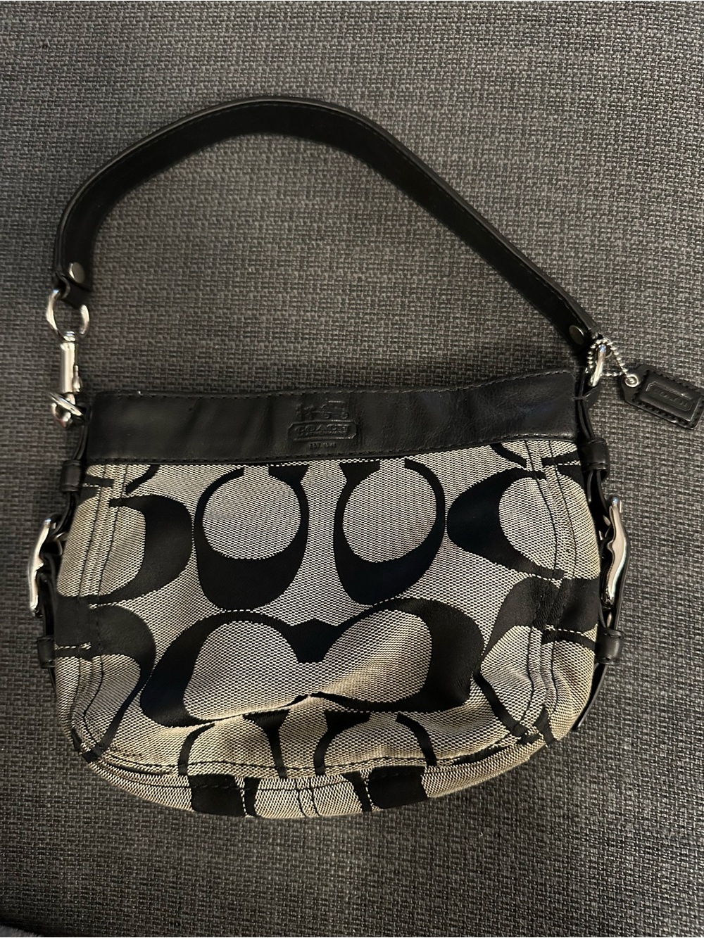 Coach Black and Cream Signature Canvas Shoulder Bag